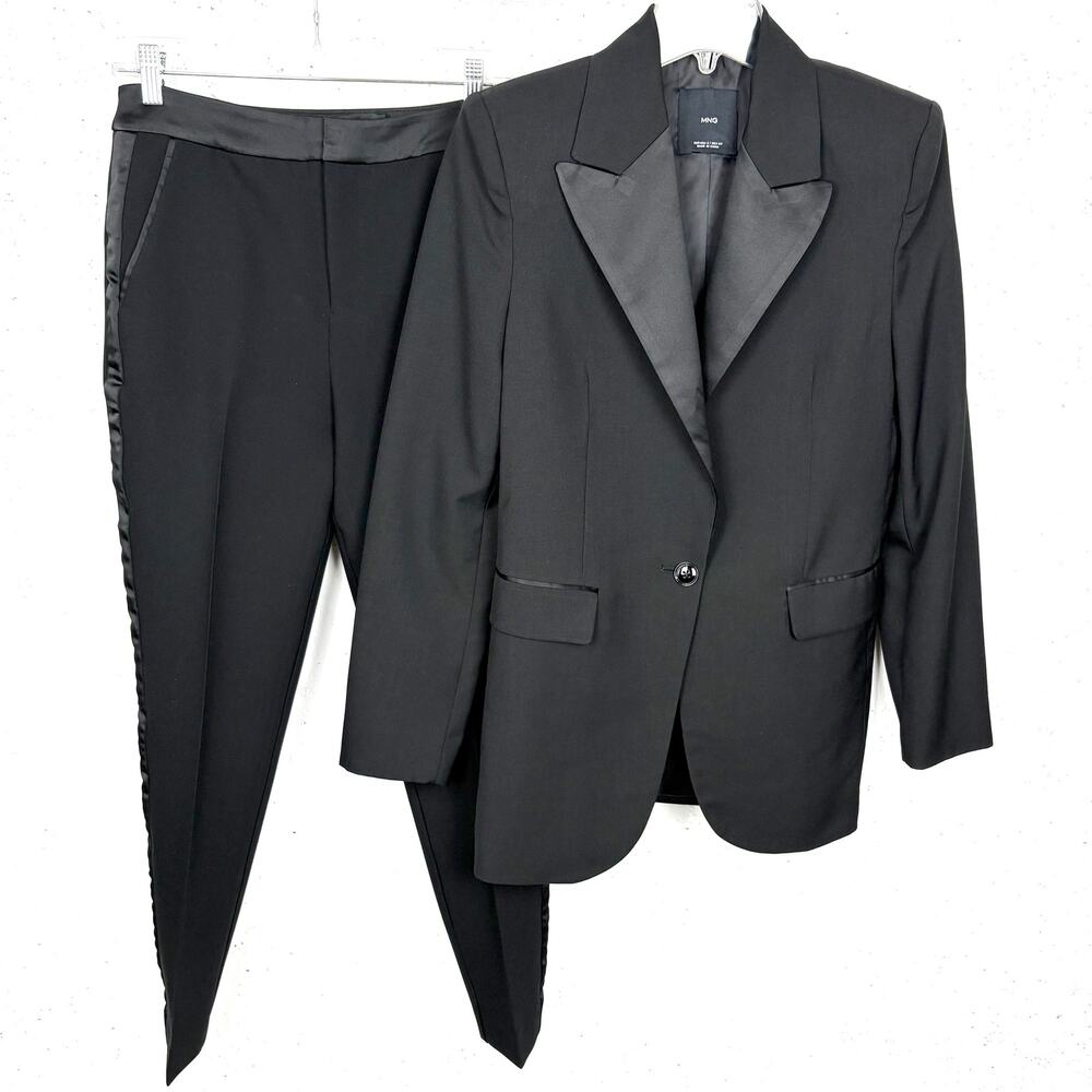 MNG by Mango Tux Suit Blazer Jacket Black Small and Side Stripe Pants Size 4